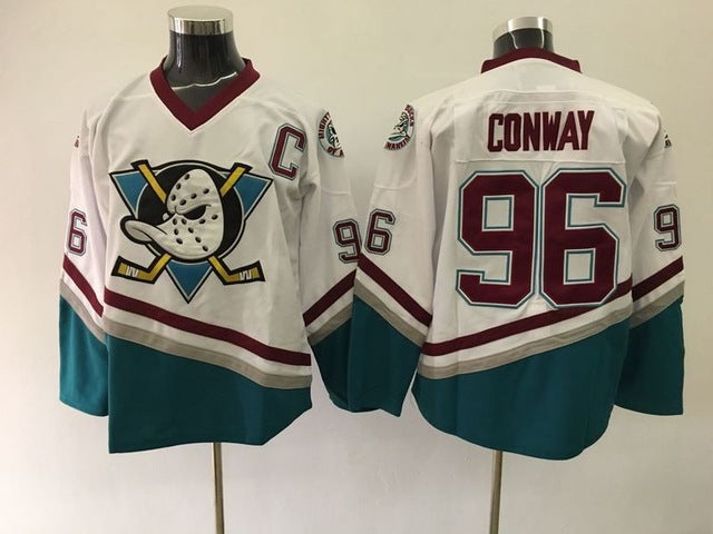 Movie Mighty Ducks Charlie Conway #96 Hockey Jersey Custom Name Orange Sewn
