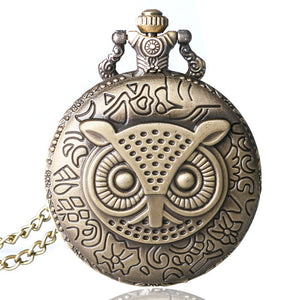Bronze Retro Owl Pattern Quartz Pocket Watch Men's Gift